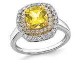 1.40 Carat (ctw) Lab-Created Yellow Sapphire Halo Ring in 14K White Gold with Lab-Grown Diamonds